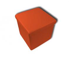 Stilia - Baule Pouf portaoggetti, Sgabello Imbottito e Pieghevole in Pelle, 38 x 38 x 38 cm, Colore: Arancione