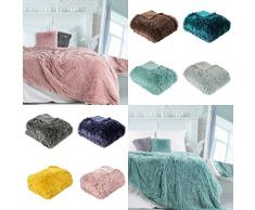 Eurofirany ratina, copridivano, copriletto, Pelo Lungo, Coperta in Finta Pelliccia (Blu Scuro, 200 x 220 cm), Poliestere