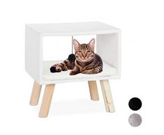 Relaxdays, Bianco Sgabello per Gatti, Cuccia Rialzata, Giaciglio, Pallina per Giocare e Cuscino, HxLxP: 41x40,5x30,5 cm