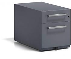 Bisley Note - Cassettiera con rotelle e Maniglia, 1 cassetto Universale, 1 cassetto HR, in Metallo, 634 Grigio Antracite, 77,5 x 42 x 49,5 cm