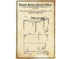Schatzmix United States Patent Office â Design for a Tennis Table â Design per Un Tavolo da Ping Pong â Kaser â 1935 â Design No 1.995543 â Targa in Metallo