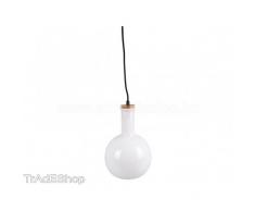 TrAdE shop Traesio LAMPADARIO PENDENTE LAMPADA A SOSPENSIONE IN LEGNO E VETRO BIANCO CHIARO ROTONDO