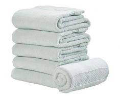 iDesign Spa Bagno con Fascia Intrecciato, Kit Piccoli Cotone 100%, Set da 6 Asciugamani Viso e Corpo con Nastro per Appendere, Celeste, 71,1 cm x 40,6 cm x 0,3 cm, 6 unitÃ