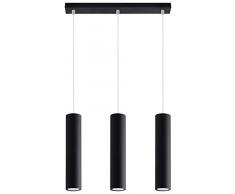 SOLLUX lighting Lagos 3L Lampada a sospensione | Design moderno con paralume cilindrico, stile industriale | Lampadina GU10 sostituibile, 3 x 40 W | Acciaio verniciato a polvere, nero, 45 x 6 x 90 cm