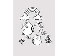 Komar - Quadro da Parete Scribble Birdy, per Soggiorno, Camera da Letto, Decorazione, Stampa Artistica, Disponibile in 3 Misure, Nero, Bianco, P104C-30x40