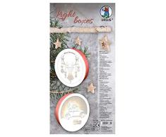 URSUS 21500001 Light Boxes Car and Forest - Set di 2 vetri natalizi illuminati, motivo filigranato a laser, diametro ca. 15,3 cm, con luce LED, bianco, taglia unica