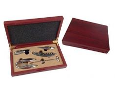 Set di Accessori per Vino, 6 Pezzi LN 16-3 Set Regalo con cavatappi, tagliacapsule, termometro da Vino, versatore, in pregiato Legno Rosso Scuro, Confezione Regalo