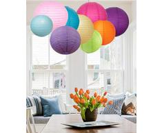 A Liittle Tree Lanterne Rotonde di Carta, Pezzi, Decorazione per Matrimoni, Feste di Compleanno, Delight Shade(12), 8 Inches + 10 Inches
