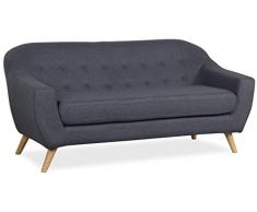 Lo+DeModa Coushto Divano a 3 Piazze Componibile, Gommapiuma D28/Lino/Legno/Poliestere, Grigio Scuro, 177 x 83 x 33 cm