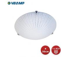 VELAMP Vega Plafoniera Tonda in Vetro Smerigliato. Diametro 30cm. Attacco per 1 Lampadina E27. Compatibile LED. Montaggio Semplice. Design Elegante, Bianco