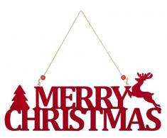 Unbekannt III Cartello da Appendere Merry Christmas, Rosso Floccato, ca. 15 x 40 cm, Decorazione per Natale, Babbo Natale e Durante Il Periodo dellAvvento.
