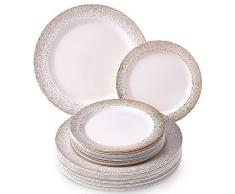 SERVIZIO DA TAVOLA MONOUSO PER FESTE 240 PZ | 120 Piatti Normali | 120 Piattini da Insalata | Stile Porcellana Fine ed Elegante | per Cene e Matrimoni Raffinati (Collezione Ocean Mist â Avorio/Oro)