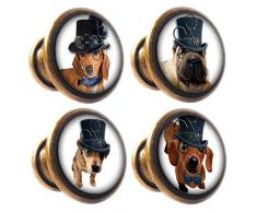 Knuttys Knobs 4 x Steampunk Dogs Finitura Ottone Anticato 30 mm cassetti Armadio pomelli