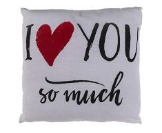 Cuscino decorativo bianco con cuore rosso e lettere nere I love you so much