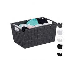 Relaxdays Cestino Portaoggetti, con Manici, Contenitore per Scaffali e Armadi, Plastica, HLP 15,5 x 31 x 20,5 cm, Grigio