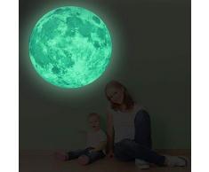 Walplus 90x90 cm Adesivi da Parete Fluorescente Al Buio Luna Rimovibile Autoadesivo Arte Murale Decalcomania Vinile Decorazione Casa Fai Te Vivente Ufficio Camera Letto Carta Parati Bambini Regalo,
