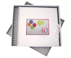 WHITE COTTON CARDS-Biglietto di Auguri per 40esimo Compleanno con Neon e Libro dei ricordi, Motivo: Palloncini, Colore: Bianco