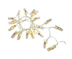 WeRChristmas - Luci per decorazioni natalizie, 20 LED, luce bianco caldo, motivo: filo del bucato con mollette, funzionamento tramite batteria