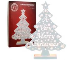 The Benross Christmas Workshop, Albero di Natale luminoso in legno, a batteria, con scrittaA Very Merry Christimas, Multicolore (mehrfarbig)