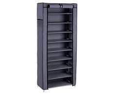 Bricozone Scarpiera 10 Ripiani, Fino a 27 Paia di Scarpe, Organizzatore Armadio, Portascarpe Mobiletto Guardaroba, 160 x 58 x 28 cm, Tessuto Grey, Grigio, Unica