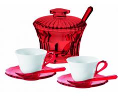 Fratelli Guzzini Belle Epoque Set 2 Tazzine con Piattini, Cucchiaini e Zuccheriera, Porcellana, Rosso