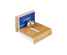 Relaxdays Porta Bigliettini con Sfera, 1 Scomparto, da Ufficio, Espositore per Biglietti da Visita, Legno Naturale, bambù, Ferro, 7 x 10 x 12 cm