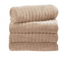 iDesign Ribbed Bagno a Coste, Kit Grandi Cotone 100%, Set da 4 Asciugamani Doccia e Corpo con Nastro per Appendere, Beige, 137,2 cm x 68,6 cm x 0,3 cm, 4 unitÃ