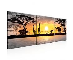 Quadro da parete in tessuto non tessuto africano al tramonto, dimensioni XXL, stampa artistica 90 x 30 cm, giallo e grigio, 3 pezzi, made in Germany, pronto da appendere, 000234c