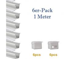 LED-Gigant PL3 - Confezione da 6 faretti a LED in alluminio, 1 m, con tappi terminali e copertura, colore: Trasparente