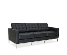 Lo+DeModa Mies Divano a 3 Piazze Componibile, Acciaio/Gommapiuma D30/D35/D40/Legno/Finta Pelle, Ecopelle Nera, 3 Posti