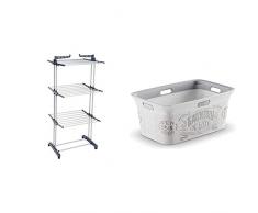 AmazonBasics - Stendibiancheria a Torre da Interni con braccetti richiudibili & Kis Chic Cesta - Cesta Portabiancheria Decorata da 45 Lt - 59X39X27H Laundry Bag
