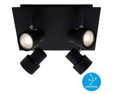 Briloner Leuchten Faretto da soffitto a 4 luci, Girevole, 4 x GU10, 5 Watt, 460 Lumen, 3.000 Kelvin, Colore: Nero