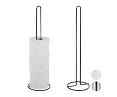 Relaxdays, Nero Porta Carta Igienica, Set da 2, Bagno, Max. 5 Rotoli di Scorta, Metallo, da Terra, HxD: 50x14 cm, pz