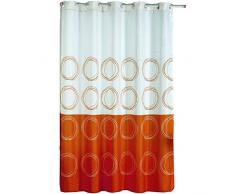 MSV 140784 - Tenda da Doccia con 12 Anelli Inclusi, in Poliestere/plastica/Polipropilene, Motivo a Cerchi, Dimensioni 180 x 200 x 0,1 cm, Colore: Bianco/Arancio