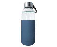 Nerthus FIH 394 Bottiglia di Vetro da 400 ml Blu, Borosilicato e Silicone