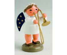 Natale Tedesco Angelo con Trombone - 5 cm / 2 Pollici - Autentico Tedesco Erzgebirge Angeli di Legno - KWO