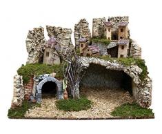 Ferrari & Arrighetti Paesaggio con Grotta, Casette, Mulino a Vento e Luci - Bertoni presepe Linea Natale