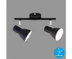 Briloner Leuchten Plafoniera, lampada da soffitto, faretti orientabili e inclinabili, 2x E14, max. 25 Watt, retrò, nera, 275x80x150 mm (LxPxH)