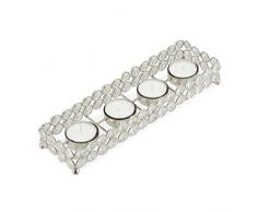 Relaxdays, Argento Cristallo, Vassoio per Candele con 4 Supporti, Raffinato portacandele, 4x26,5 x 8cm, Ferro, Vetro, Nichel, 1 Pz