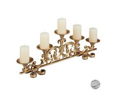 Relaxdays Portacandele Antico, a 5 Bracci candelabro, Shabby Chic, Vintage, HLP 20x59x9,5 cm, Dorato, colata, Oro, 1 Pz