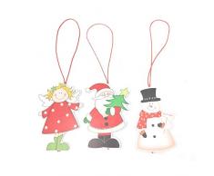 Mopec NW281 - Ciondolo in legno, motivo: albero di Natale, angelo, con neve, 7 x 34 cm, confezione da 3, multicolore, taglia unica, 3 pezzi