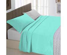 Italian Bed Linen Natural Color Completo Letto Double Face, 100% Cotone, Verde Acqua/Grigio Chiaro, Una Piazza e Mezza