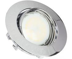 CristalRecord Zar - Kit di faretto da incasso, oscillante, portalampade e lampadina, GU10, 7 W, luce calda, 2700 K, colore cromo