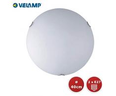 Velamp Saphir Plafoniera Tonda in Vetro Satinato, Diametro 40cm. Attacco per 2 lampadine E27. Compatibile LED. Montaggio Semplice. Design Elegante, Bianco