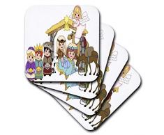 3dRose Cute presepe con i Tre Re Magi e Angelo IllustrazioneÂ âÂ Morbido, Set di 4Â sottobicchieri (CST 217091Â _ 1)