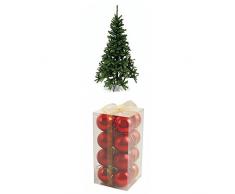 Albero di Natale verde scuro 180x74 cm e Tre Set di 16 Palle di Natale, Rosso, Plastica, 3x3x0.1 cm