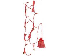 Star - Catena di luci LED con campanelle, 10 luci materiale tessuto e cavo rosso, 10 luci calde LED bianche, fa batteria, con pochette