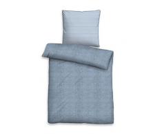 Biberna Melange - Biancheria da Letto in Jersey fine, con Copripiumino da 40 x 80 cm, in Cotone a Righe e Chiusura Lampo, Colore: Blu Oceano