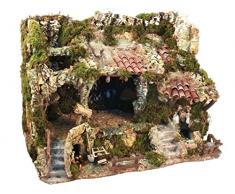 Ferrari & Arrighetti Grotta per Presepe con Luci, LED Effetto Fuoco, Fontana con Acqua Che Scorre, 220V, 58x38x40 Cm