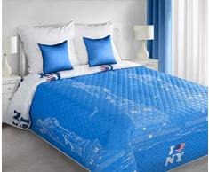 Eurofirany Copriletto Trapuntato New York Statua della libertÃ , Modello Hot Press Camera da Letto, Soggiorno, Camera dei Bambini, Divano, Bianco + Blu, 170 x 210 cm